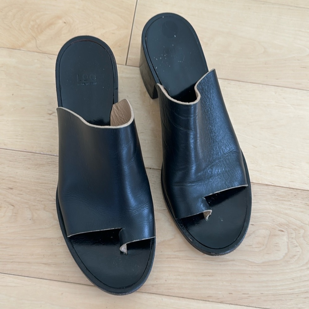 LOQ chunky black leather sandal heels, size EU40